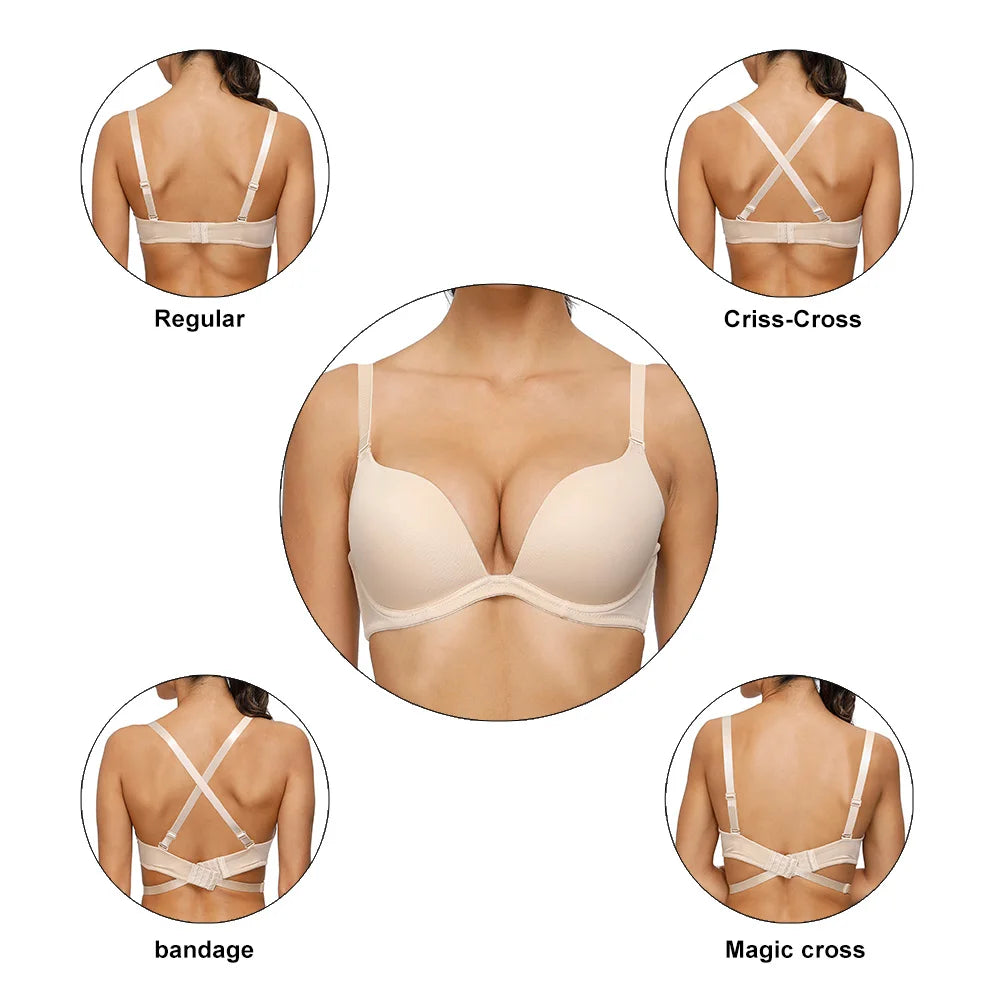 New Sexy Bra For Women Plunge Multiway Underwire Padded Push Up Bras A B C D E 65 70 75 80 85 90 95 100