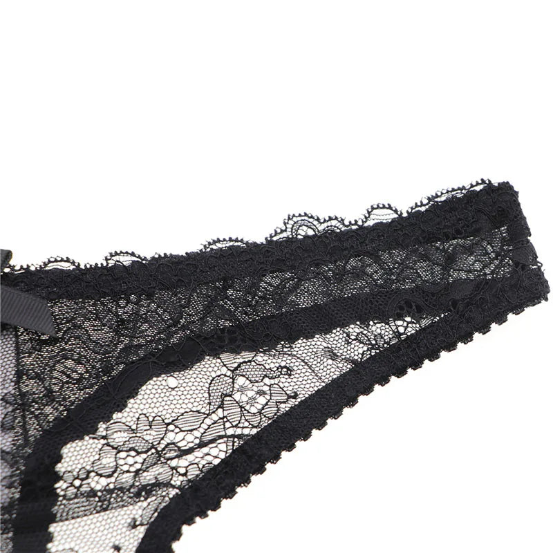 Varsbaby Women's Sexy Lace Transparent 1/2 Cup Lingerie Set Unlined Bras+Thongs Bra Set ABCD Cup