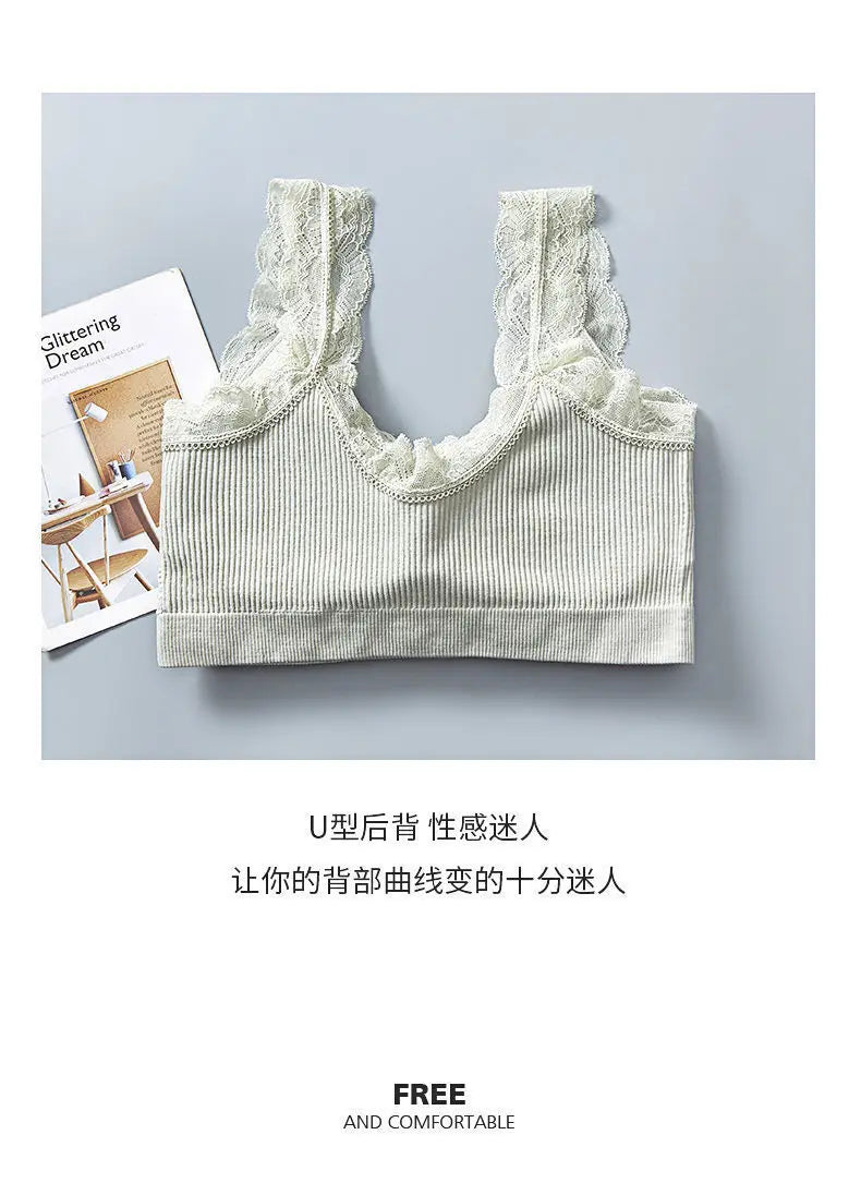 Sexy Lace Bras For Women Without Bones Underwire Push Up Sports Vest Tank Top Pads Invisible Back Bra Without Cups
