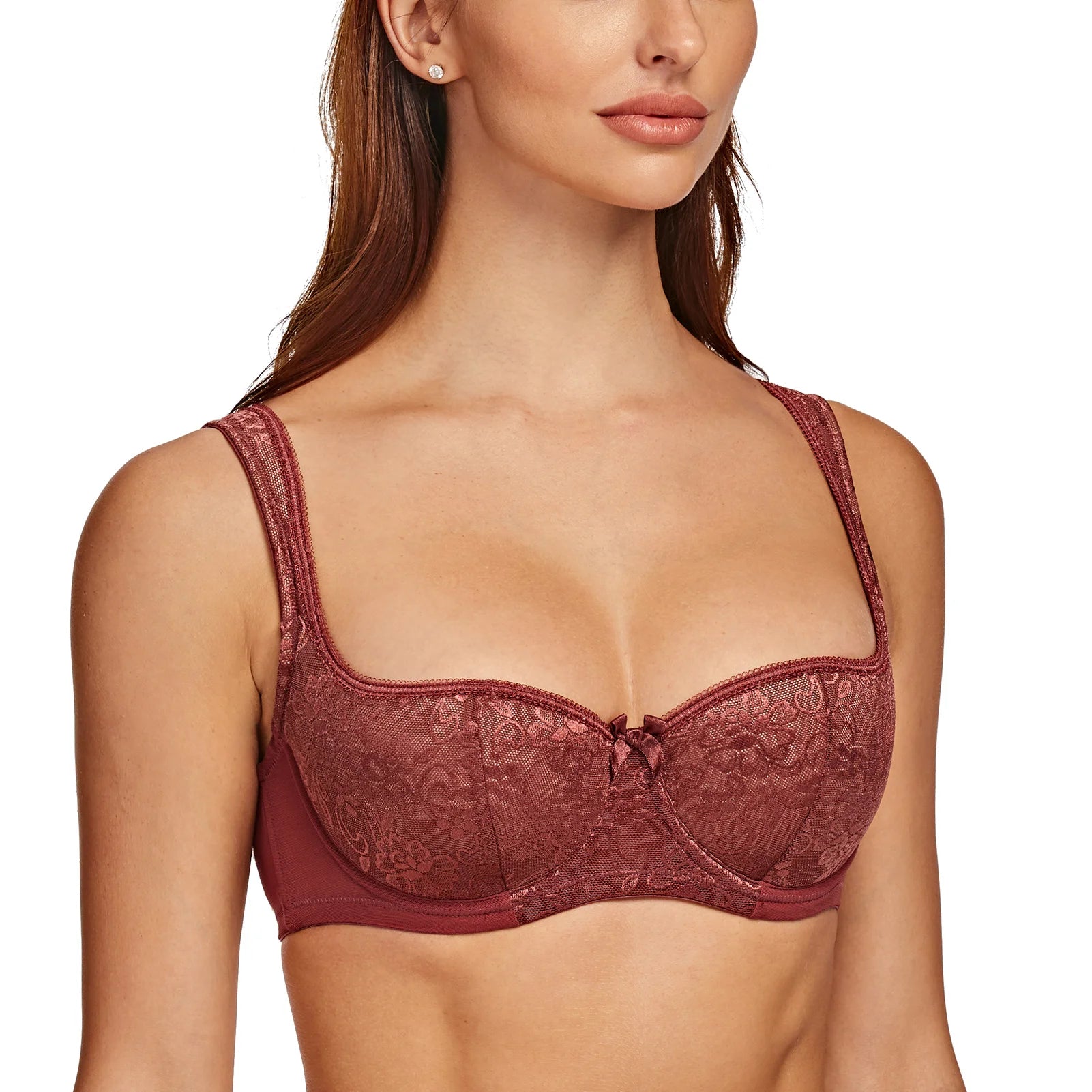 MELENECA Women's Balconette Bra with Padded Strap Half Cup Underwire Sexy Lace