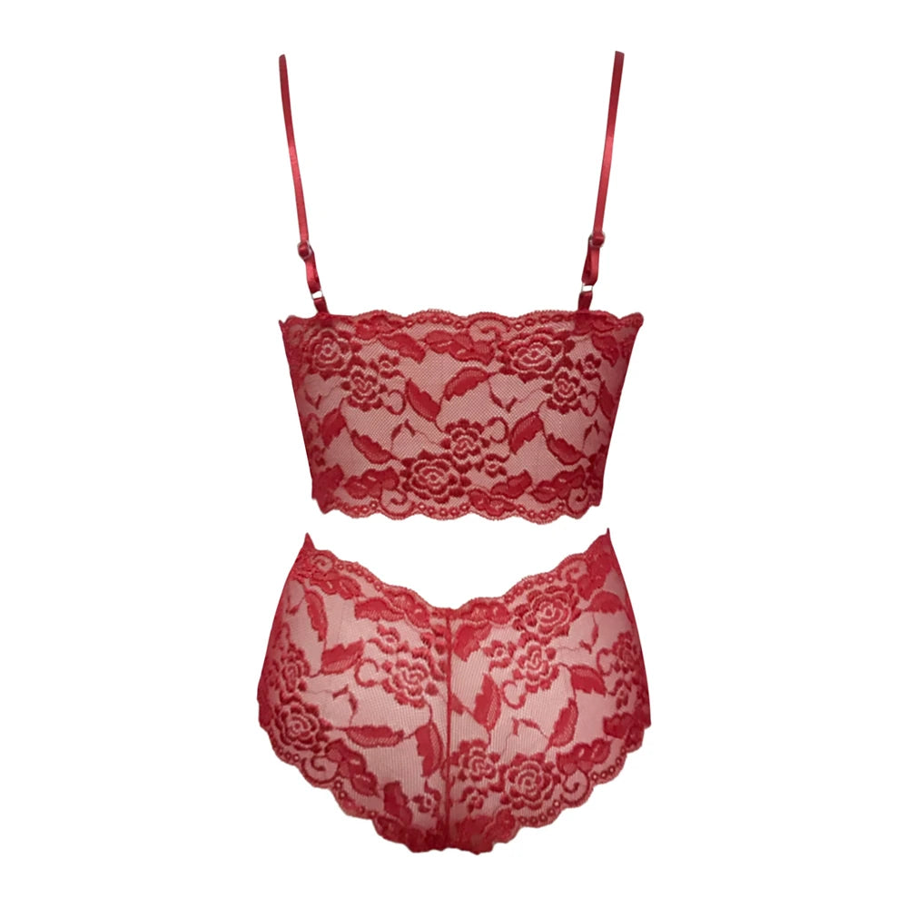 Sexy Sheer Lingerie Underwear Set Women Transparent Lace Bra Set 2023 Vest Camisole Crop Top Panties Outfits Shorts Sleepwear