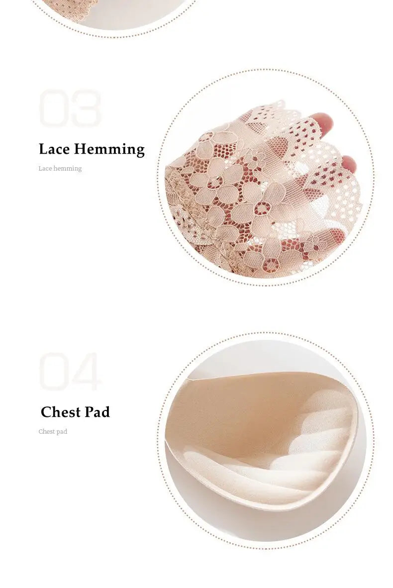 Wireless Embroidery Lace Bra Ice Silk Sling Women Underwear Sexy And Beautiful Back Tops Removable Chest Pad Brassiere