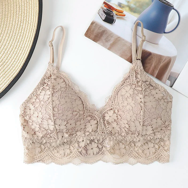 Floral Lace Bras for Women Beauty Back Underwear Female Wire Free Lace Bralette Push Up Bra Brassiere Sexy Lingerie