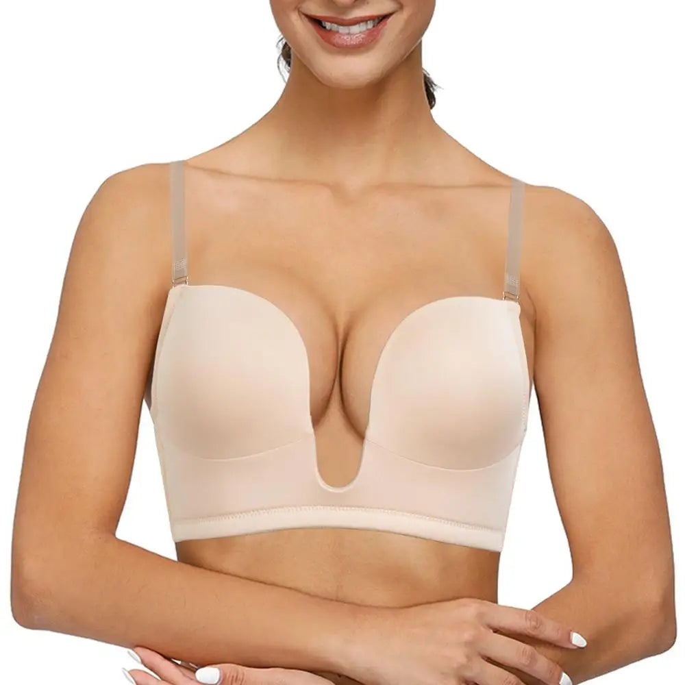 YBCG Deep Plunge Bra Push Up Lingerie Padded Low Cut Bras for Women Underwire Bralette Adjustable Convertible Strap Underwear