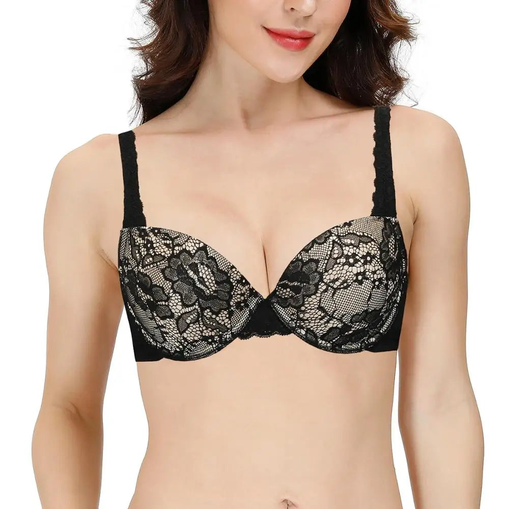 Push Up Women's Bra Sexy Everyday Floral Embroidery Underwire Lace Bralette Plus Size A B C D DD E Cups 70 75 80 85 90 95 100