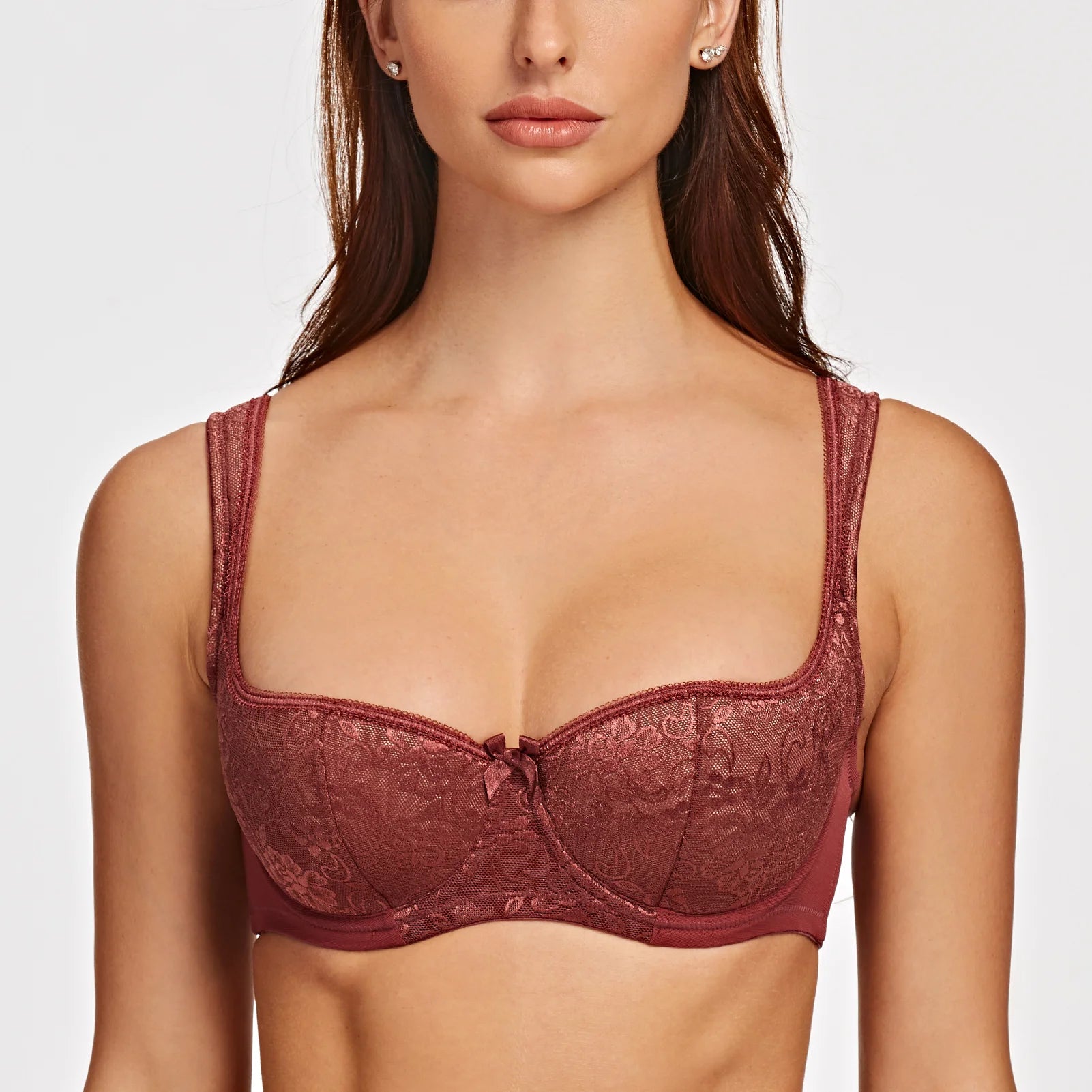 MELENECA Women's Balconette Bra with Padded Strap Half Cup Underwire Sexy Lace