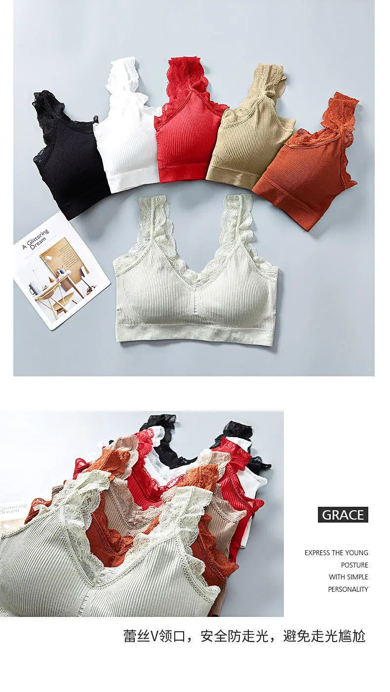 Sexy Lace Bras For Women Without Bones Underwire Push Up Sports Vest Tank Top Pads Invisible Back Bra Without Cups