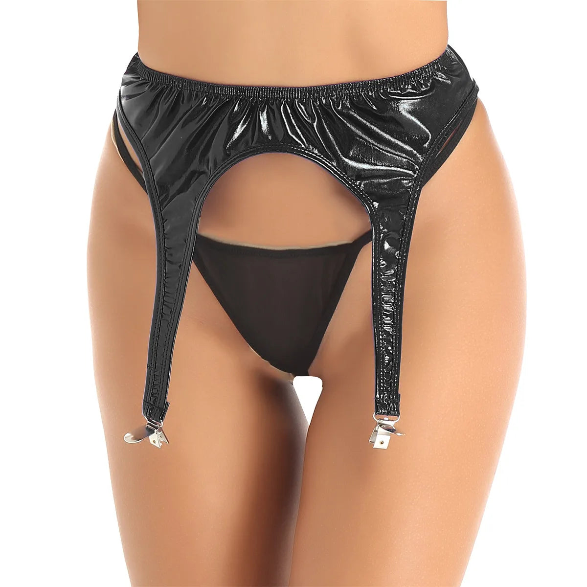 Women's Garters Gothic Lingerie Shiny Metallic High Waist Suspender for Thigh High Stockings Rave Festival Pole Dance Costume