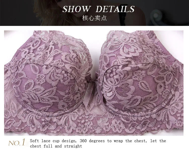 Plus Size Bras Full Lace Breathable Push Up Bra Fashion Sexy Women Underwear Brassiere Gather Lingerie Bralette