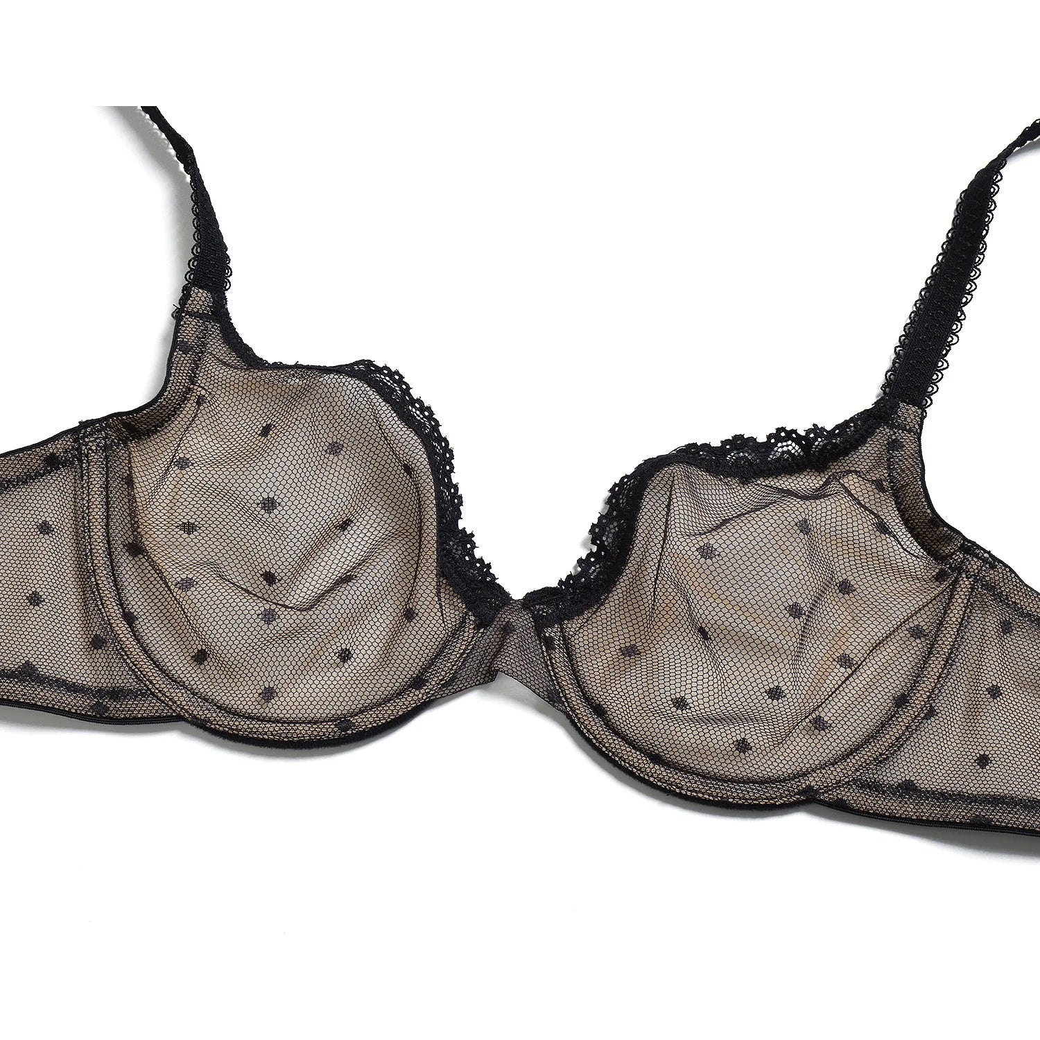YBCG Black Women Bra Half Cup Lace Lingerie Unlined Underwire Bralette Hollow Mesh Transparent Bra for Women Plus Size Underwear