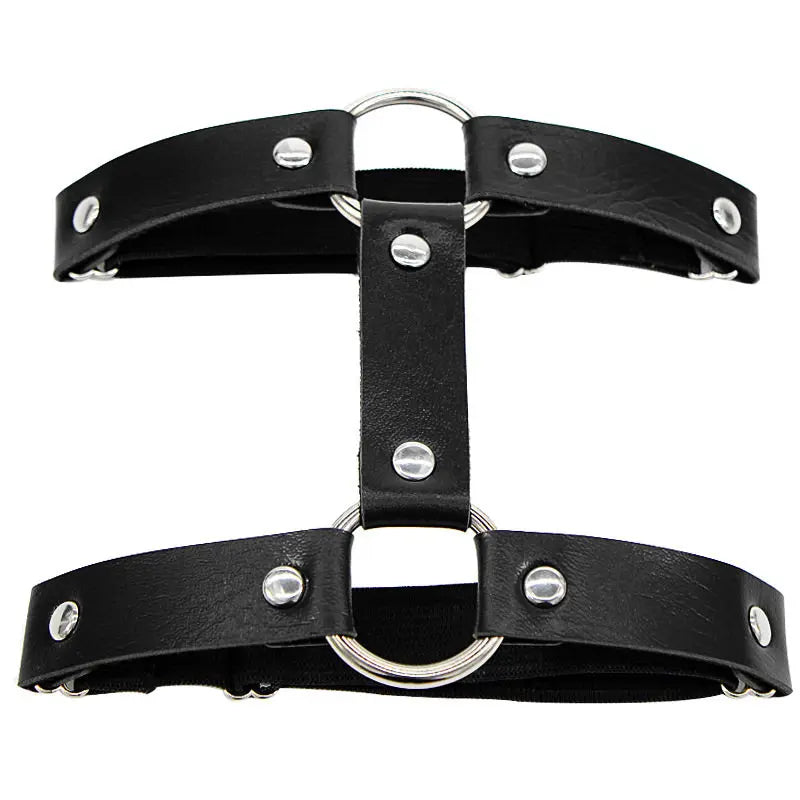 Gothic Punk Round Leather Garter Girl Black Grunge Leg Jewelry Straps Thigh Harness Body Bondage Accessories garter belt
