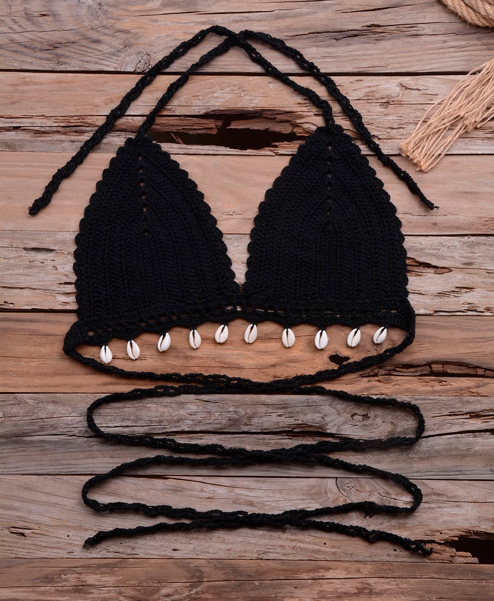Knitted Bra Top Bikini Set Womens Swimsuit Handemade Crochet Bikini Cover Up Tassel Beach Long Wrap Skirt Sarong Immadman 7004