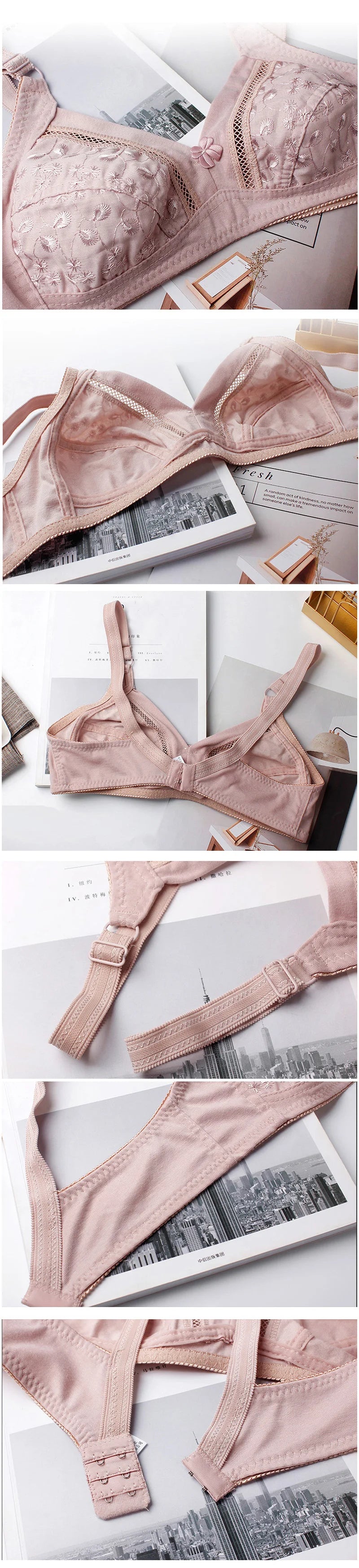 Cotton bra wirefree full coverage lace bralette top women underwear lingerie Breathable embroidery Hollow out Minimizer bras C23