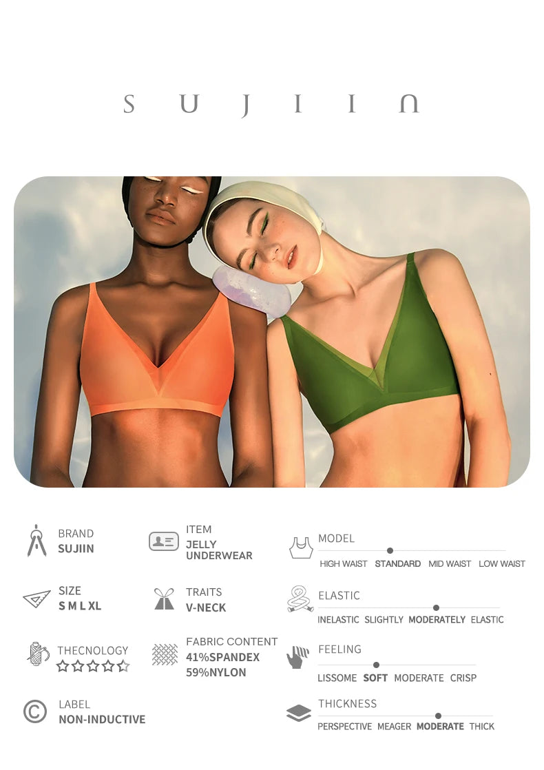 SUJIIN Plunge Push Up Bra for Small Chest Women Wireless Seamless Bralettes Comfortable Soft Padded Sexy Bra Women's Underwear