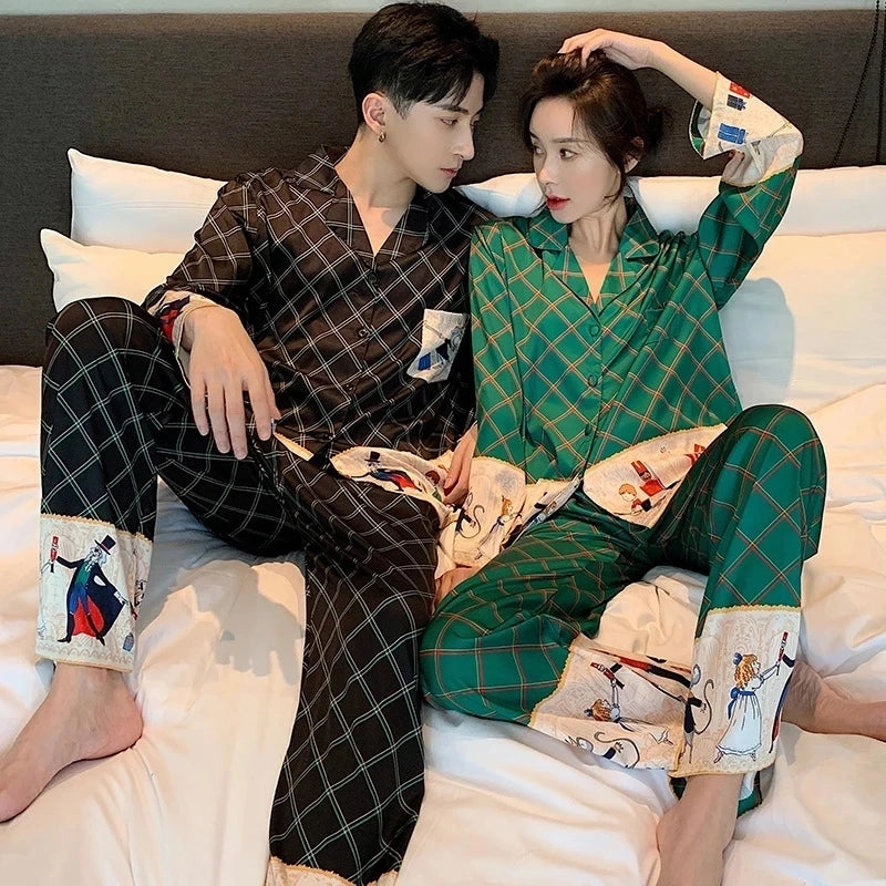 Satin Pajamas Set Spring Summer Home Suit with Pant Women's Print Pijama Suit Silk Pijama Set Sleepwear for Female Pyjamas