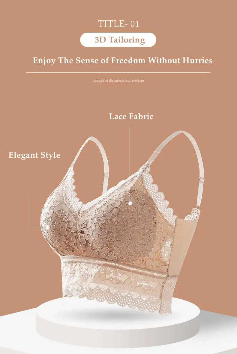 Wireless Embroidery Lace Bra Ice Silk Sling Women Underwear Sexy And Beautiful Back Tops Removable Chest Pad Brassiere
