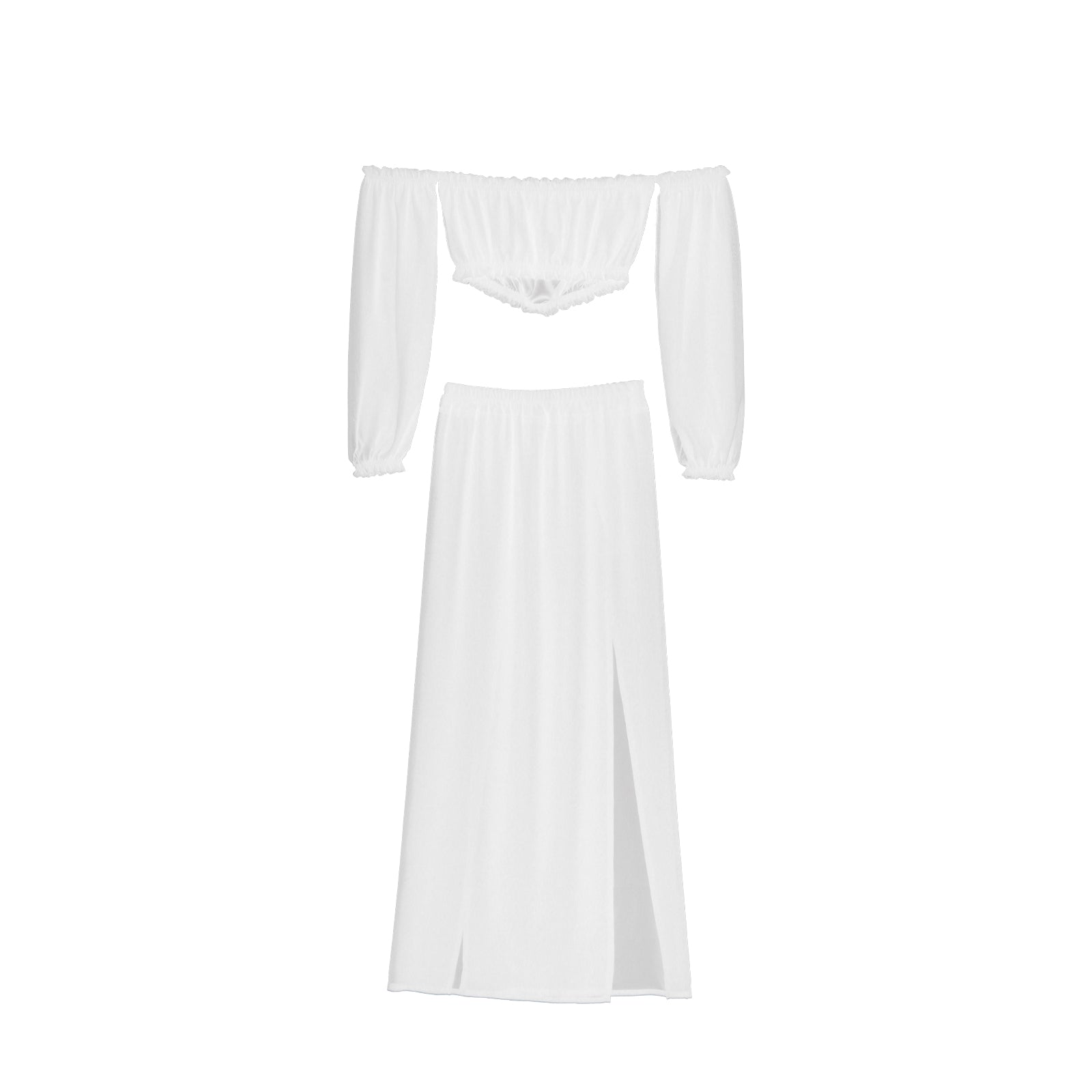 Summer Women Bikini Cover Ups Solid Color Long Sleeve Off Shoulder Tops High Waist Split Skirts 2pcs Swimsuit Bathing Suit