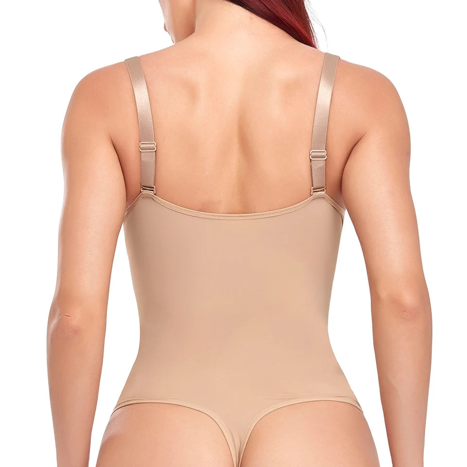 Shapewear Bodysuit Thong Shaper for Women Waist Trainer Body Shaper Deep V Neck Slimming Underwear Built-in Bra Camisoles Tops