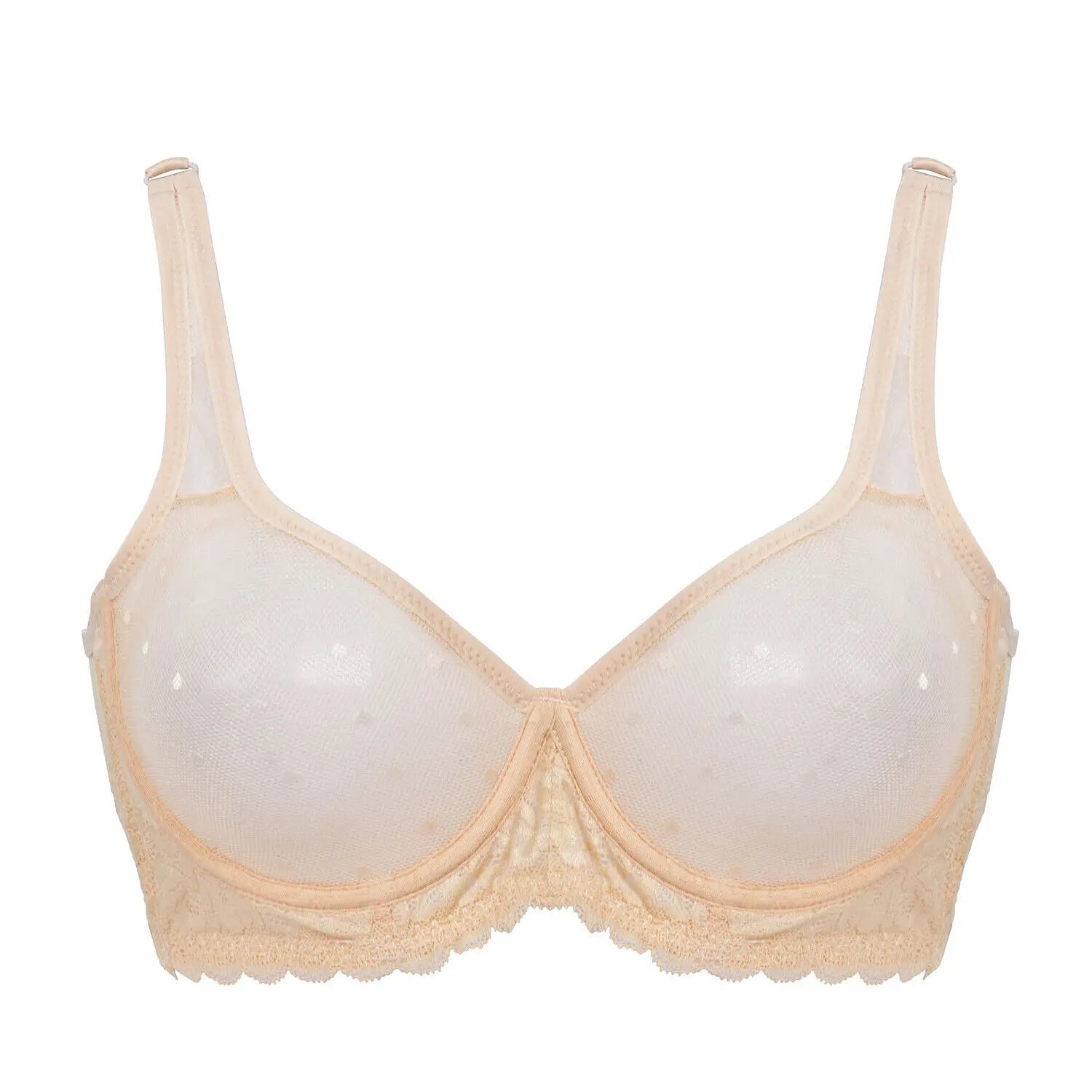 YBCG Nude Bra Unlined Hollow Mesh Lace Lingerie Full Coverage Underwire Bras for Women Plus Size Bralette See Through Underwear