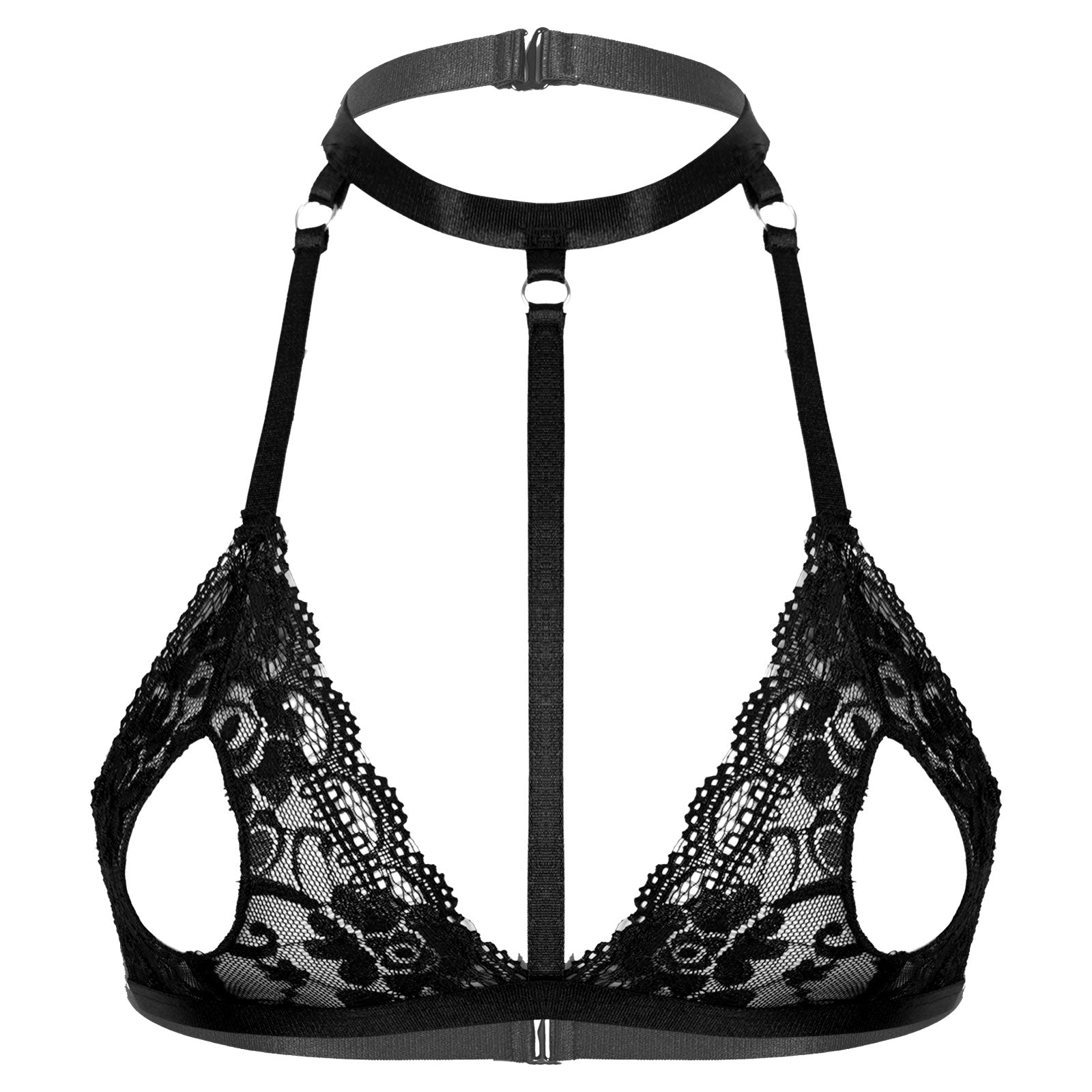 Women Hot Sexy Bras See-through Lace Unlined Wireless Bra Tops Female Halter Neck Strappy Hollow Out Nipples Lingerie Brassiere