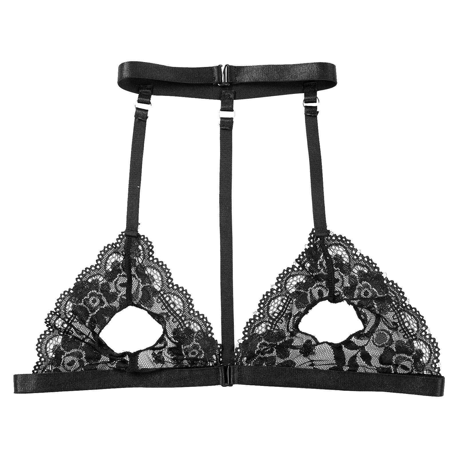 Women Hot Sexy Bras See-through Lace Unlined Wireless Bra Tops Female Halter Neck Strappy Hollow Out Nipples Lingerie Brassiere