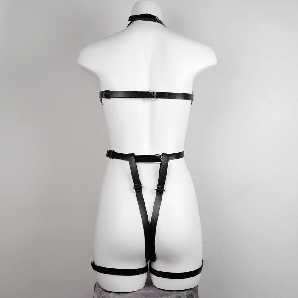 PU Leather Erotic Lingerie Sexy Garter Intimate Women's Harness Bra Gothic Clothes Halter Underwear Rave Fetish Stocking Belts