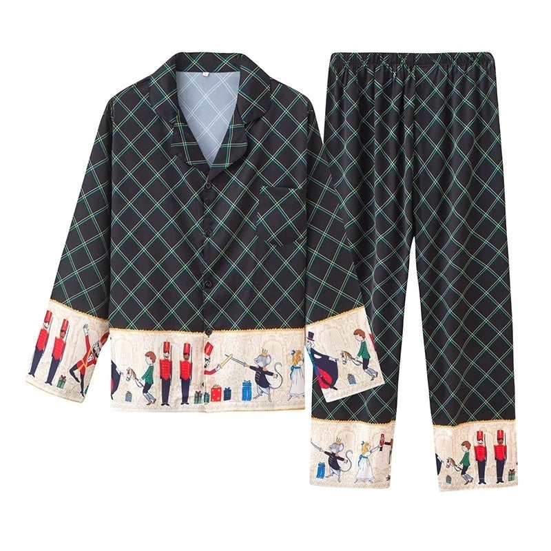 Satin Pajamas Set Spring Summer Home Suit with Pant Women's Print Pijama Suit Silk Pijama Set Sleepwear for Female Pyjamas
