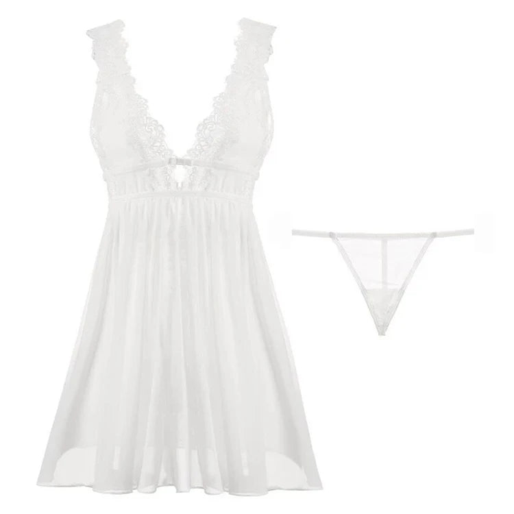 CINOON Summer Womens Sleepwear V-Neck Sexy Nightdress Casual Nightgown Comfortable Lace Pajama Solid Color Bifurcation Nightwear