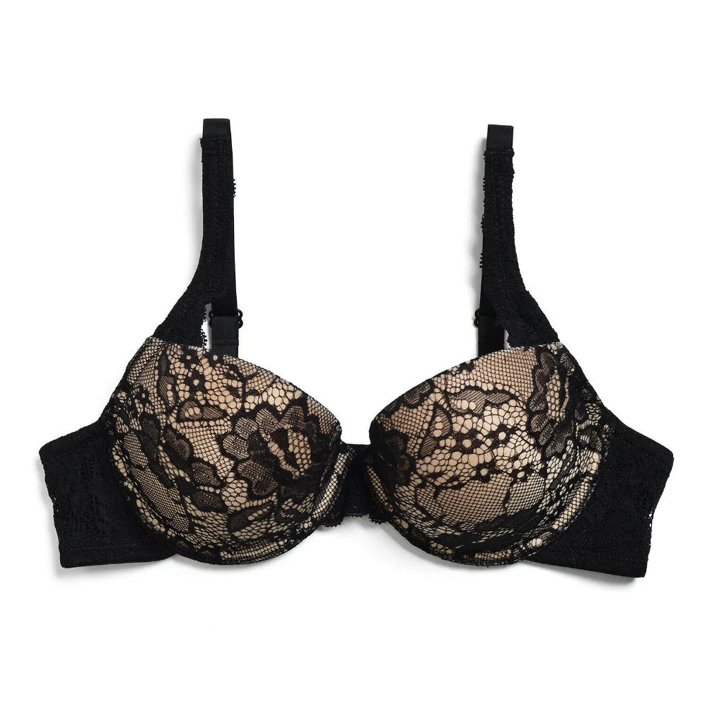 Push Up Women's Bra Sexy Everyday Floral Embroidery Underwire Lace Bralette Plus Size A B C D DD E Cups 70 75 80 85 90 95 100