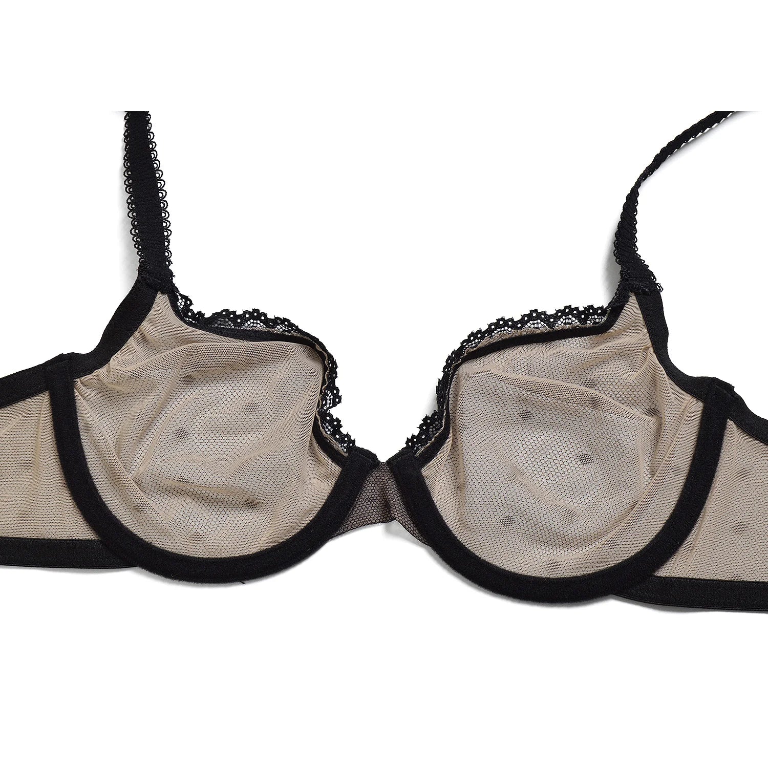 YBCG Black Women Bra Half Cup Lace Lingerie Unlined Underwire Bralette Hollow Mesh Transparent Bra for Women Plus Size Underwear