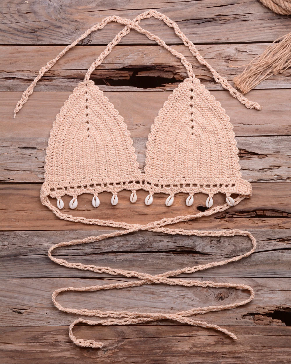 Knitted Bra Top Bikini Set Womens Swimsuit Handemade Crochet Bikini Cover Up Tassel Beach Long Wrap Skirt Sarong Immadman 7004