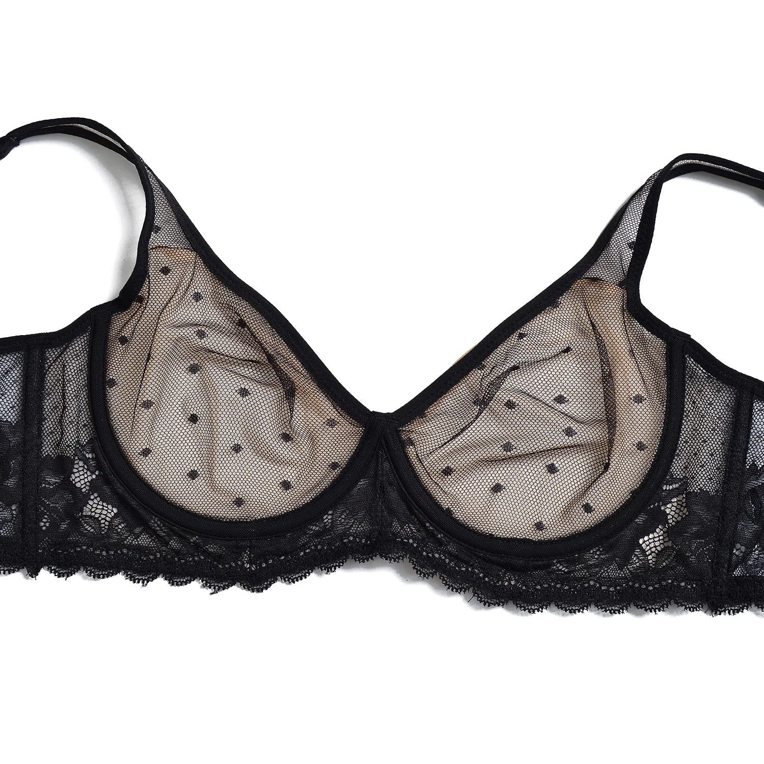 YBCG Nude Bra Unlined Hollow Mesh Lace Lingerie Full Coverage Underwire Bras for Women Plus Size Bralette See Through Underwear