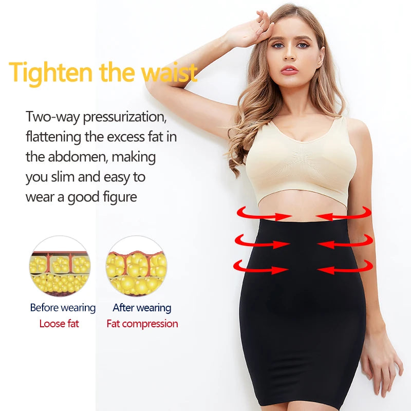 Women Half Slips for Under Dresses High Waist Underskirt Seamless Skirt Shapewear Tummy Control Body Shaper Slimming Underwear