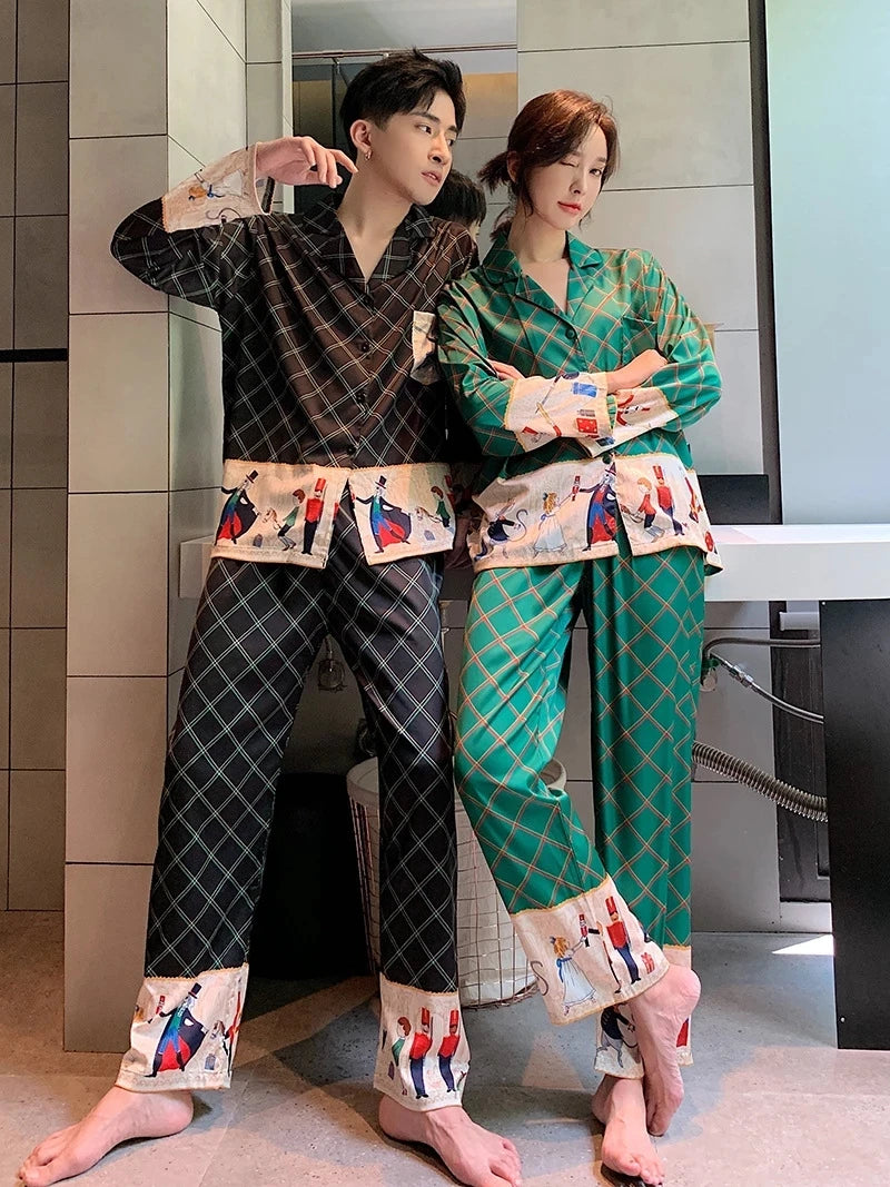 Satin Pajamas Set Spring Summer Home Suit with Pant Women's Print Pijama Suit Silk Pijama Set Sleepwear for Female Pyjamas