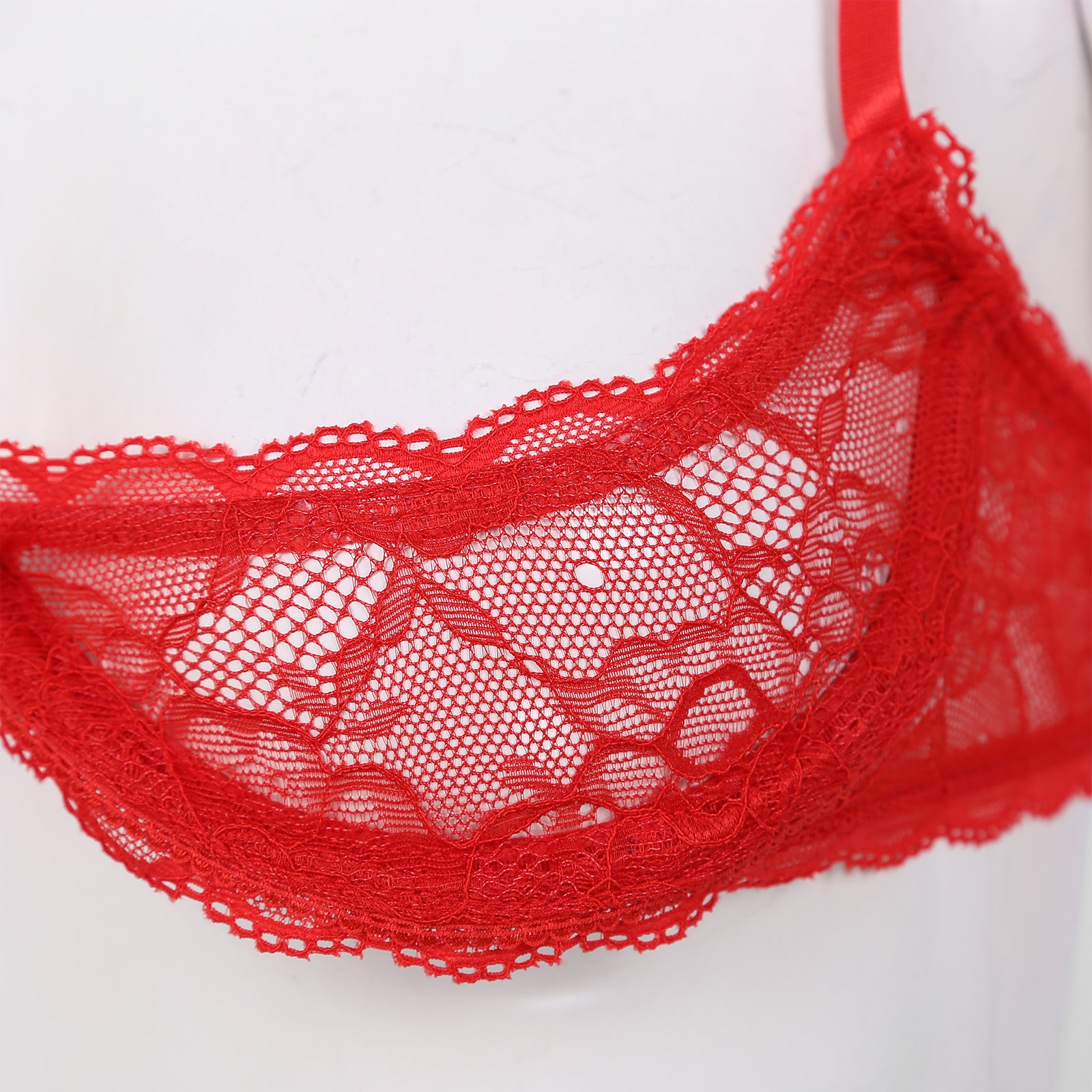Women's Sheer Lace Lingerie Sexy Half Cup Bare  Breast Underwire Push Up Bra Tops Adjustable Straps Unlined Brassiere