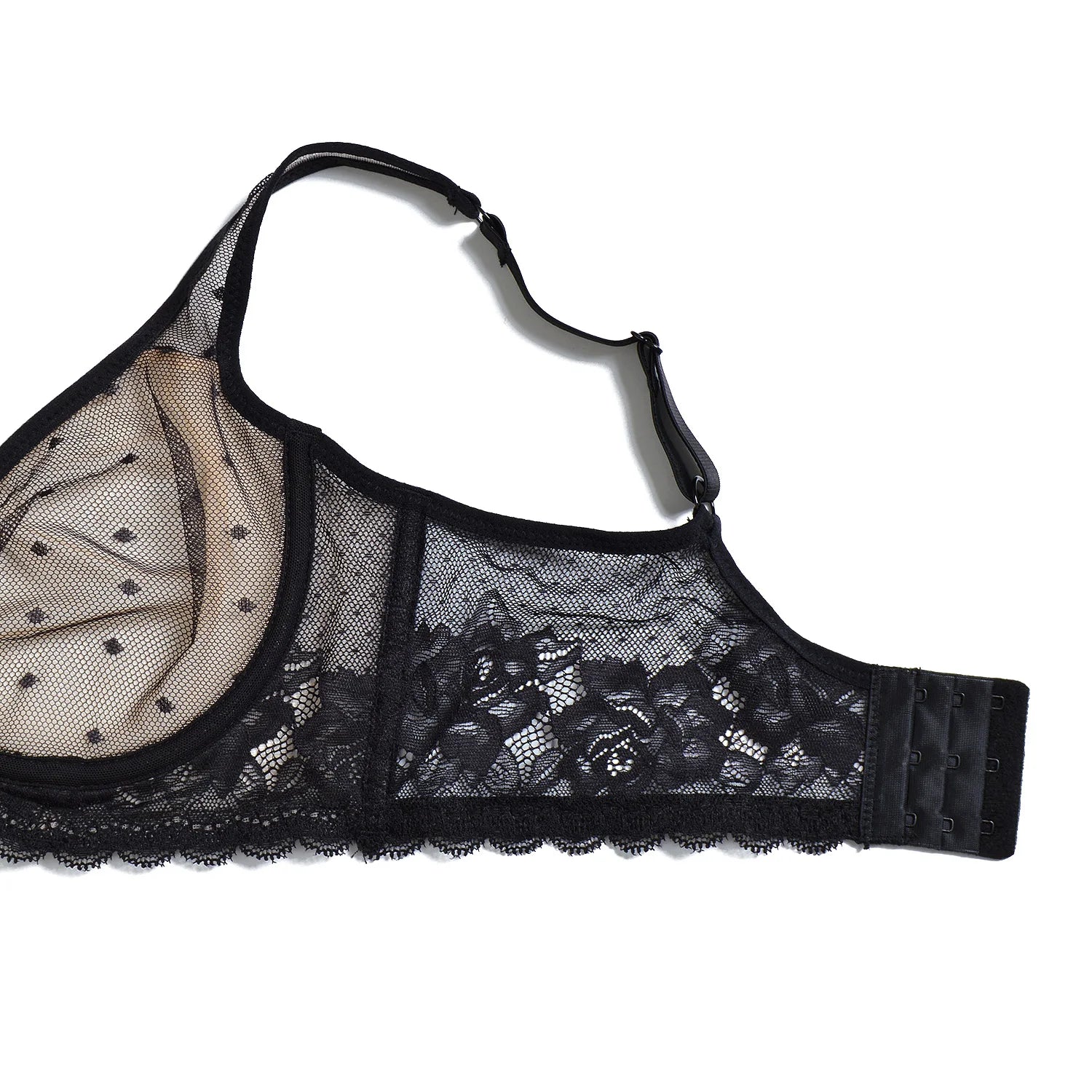 YBCG Nude Bra Unlined Hollow Mesh Lace Lingerie Full Coverage Underwire Bras for Women Plus Size Bralette See Through Underwear
