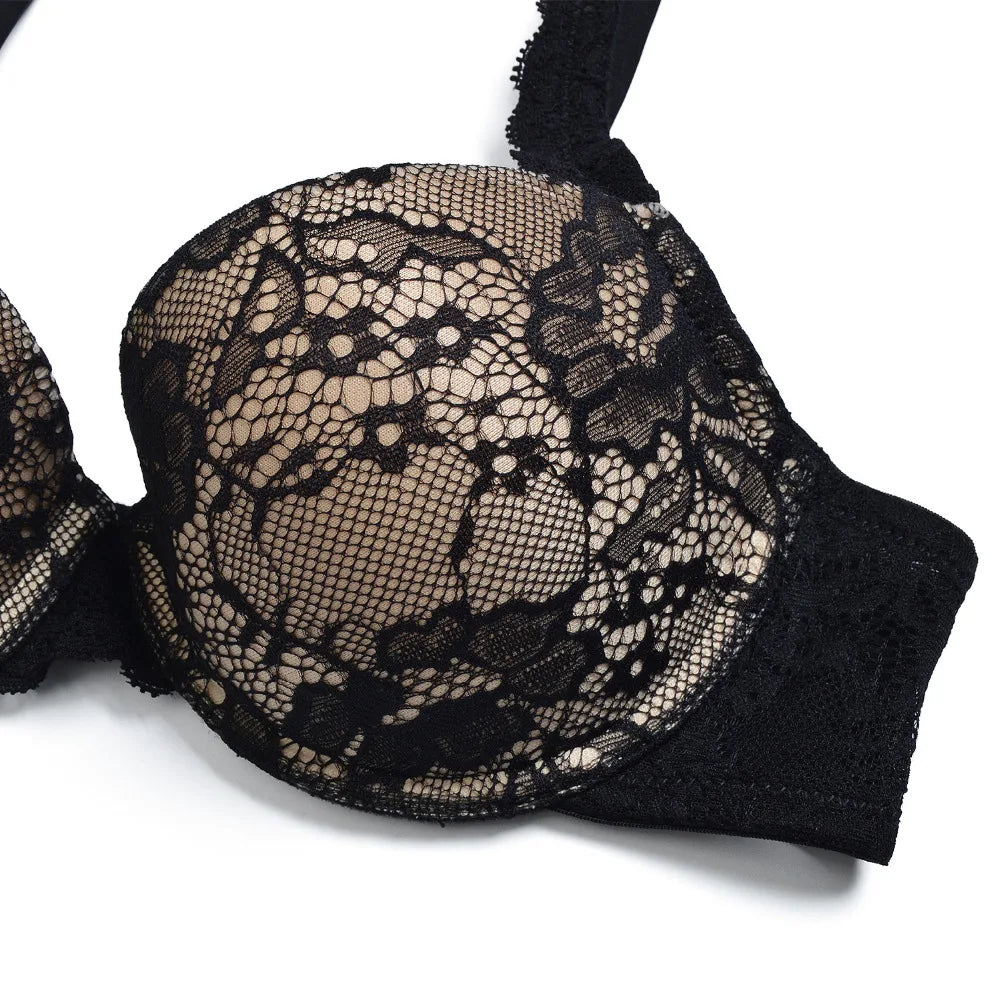 Push Up Women's Bra Sexy Everyday Floral Embroidery Underwire Lace Bralette Plus Size A B C D DD E Cups 70 75 80 85 90 95 100