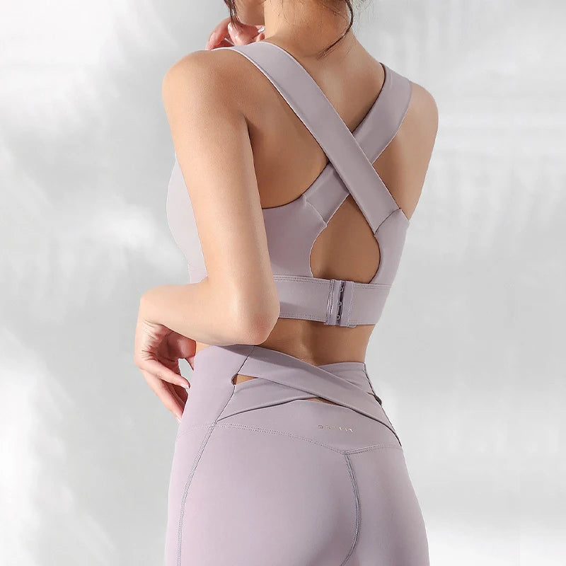 Sports Bra Yoga Gym Unwired Bras Women High Full Support Workout Top Fitness Running Push Up Wide Straps Cross Back Underwear
