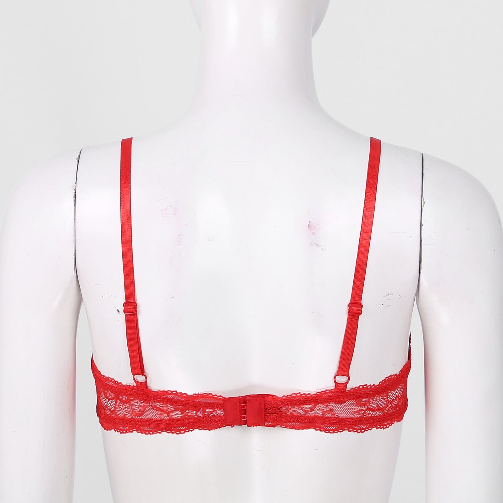 Women's Sheer Lace Lingerie Sexy Half Cup Bare  Breast Underwire Push Up Bra Tops Adjustable Straps Unlined Brassiere