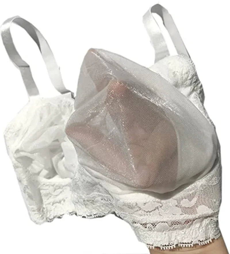 D-H Huge Cup See-Through Pocket Bra Shemale Drag Queen Crossdresser Mastectomy Bra for Silicone Breast Forms Fake Boobs