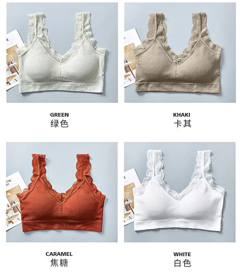Sexy Lace Bras For Women Without Bones Underwire Push Up Sports Vest Tank Top Pads Invisible Back Bra Without Cups
