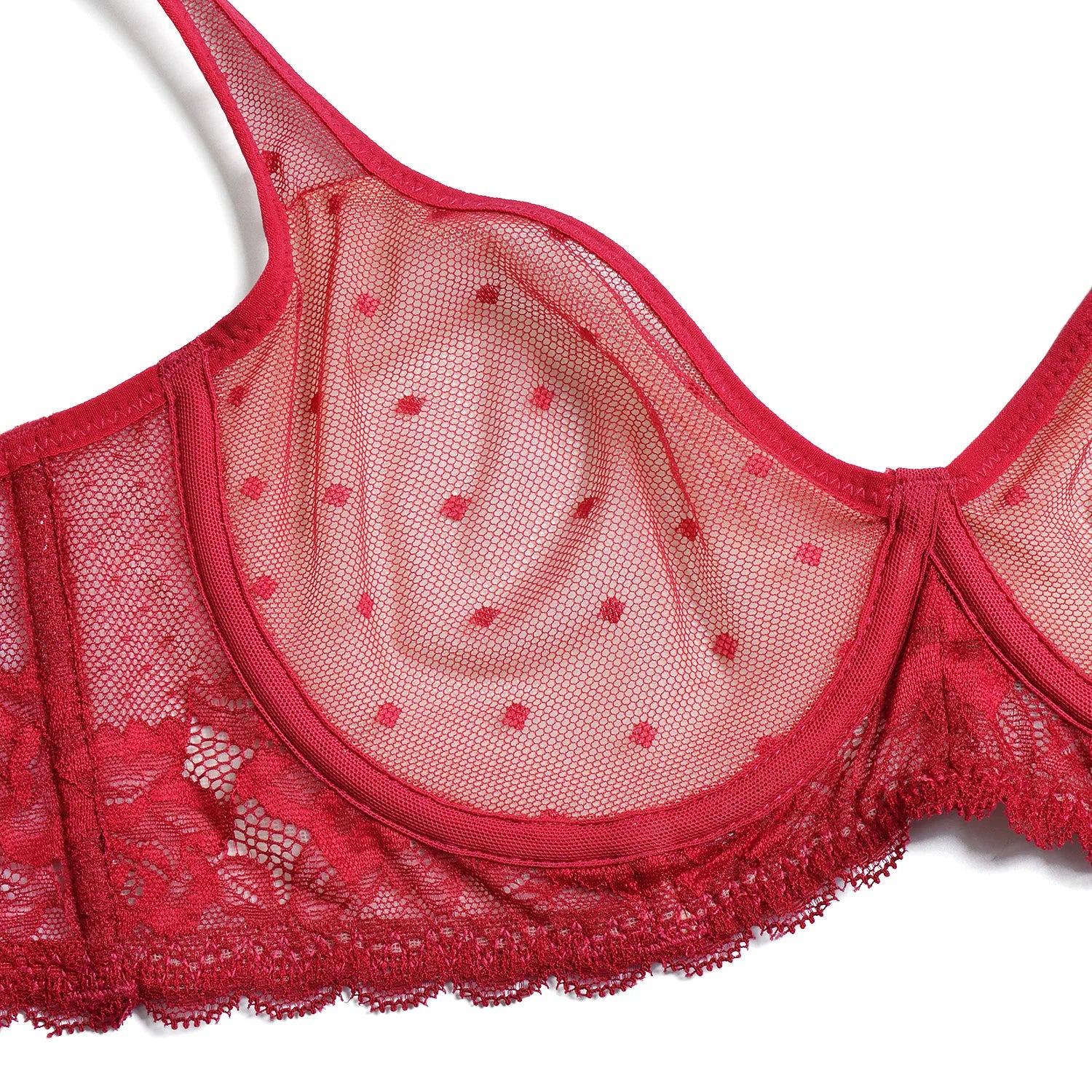 YBCG Nude Bra Unlined Hollow Mesh Lace Lingerie Full Coverage Underwire Bras for Women Plus Size Bralette See Through Underwear