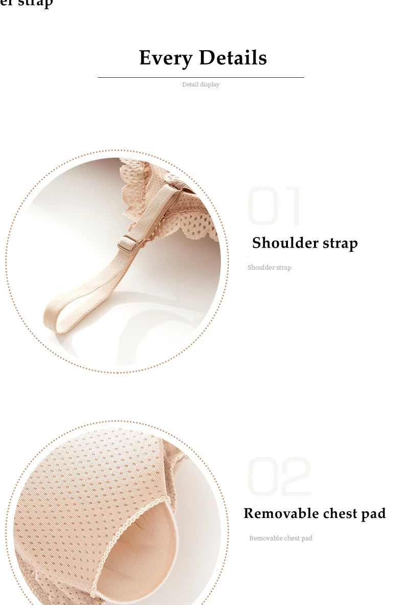 Wireless Embroidery Lace Bra Ice Silk Sling Women Underwear Sexy And Beautiful Back Tops Removable Chest Pad Brassiere