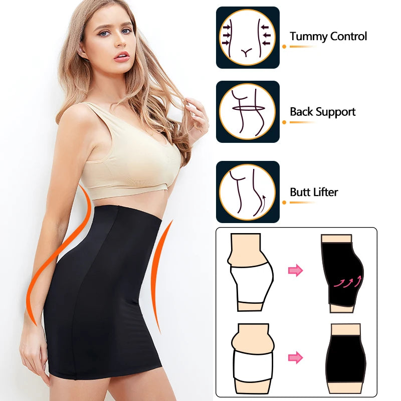 Women Half Slips for Under Dresses High Waist Underskirt Seamless Skirt Shapewear Tummy Control Body Shaper Slimming Underwear