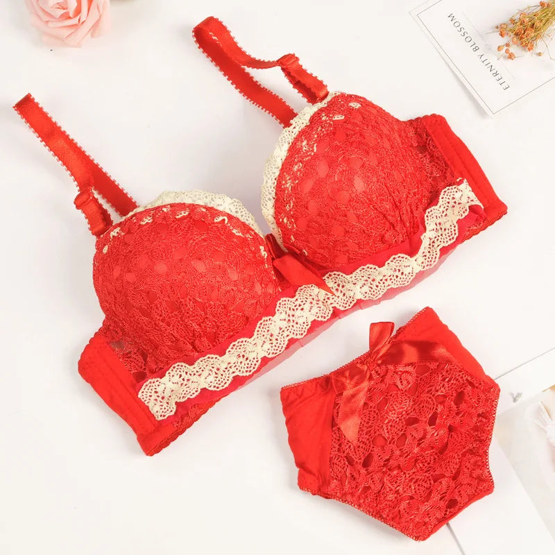 Push-up Bra and Panty Sets  Beauty Back Sexy Women's Underwear Set Lace Female Brassiere Embroidery Lingerie Set