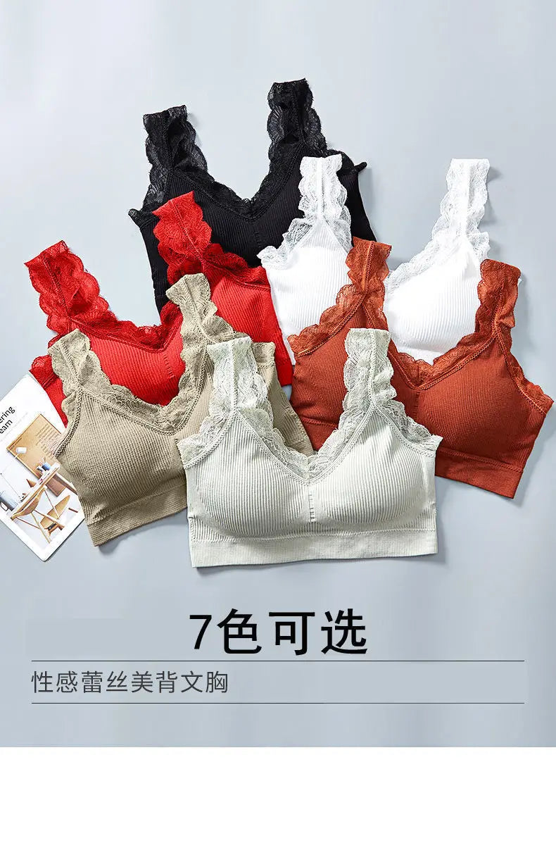 Sexy Lace Bras For Women Without Bones Underwire Push Up Sports Vest Tank Top Pads Invisible Back Bra Without Cups
