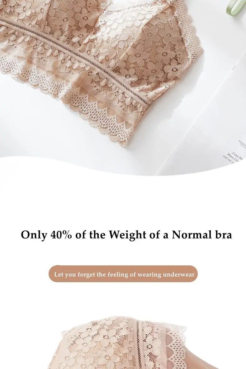 Wireless Embroidery Lace Bra Ice Silk Sling Women Underwear Sexy And Beautiful Back Tops Removable Chest Pad Brassiere