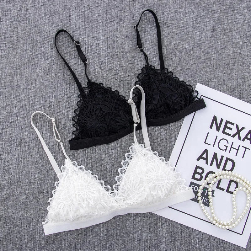 Women's Sexy Lace Bra Wire Free Unpadded Lingerie Bralette Female Ultra Thin Sexy Brassiere Girls Underwear A/B Cup