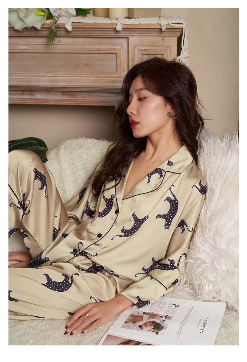 Satin Pajamas Set Spring Summer Home Suit with Pant Women's Print Pijama Suit Silk Pijama Set Sleepwear for Female Pyjamas