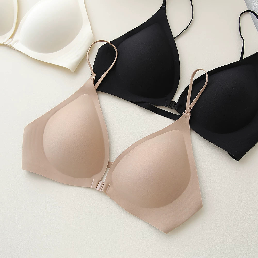 Front-Close Wireless Bra, Large U-Back & One-Strap Design, Seamless Push-Up for Small Bust, Thin Shoulder Straps, Summer Style